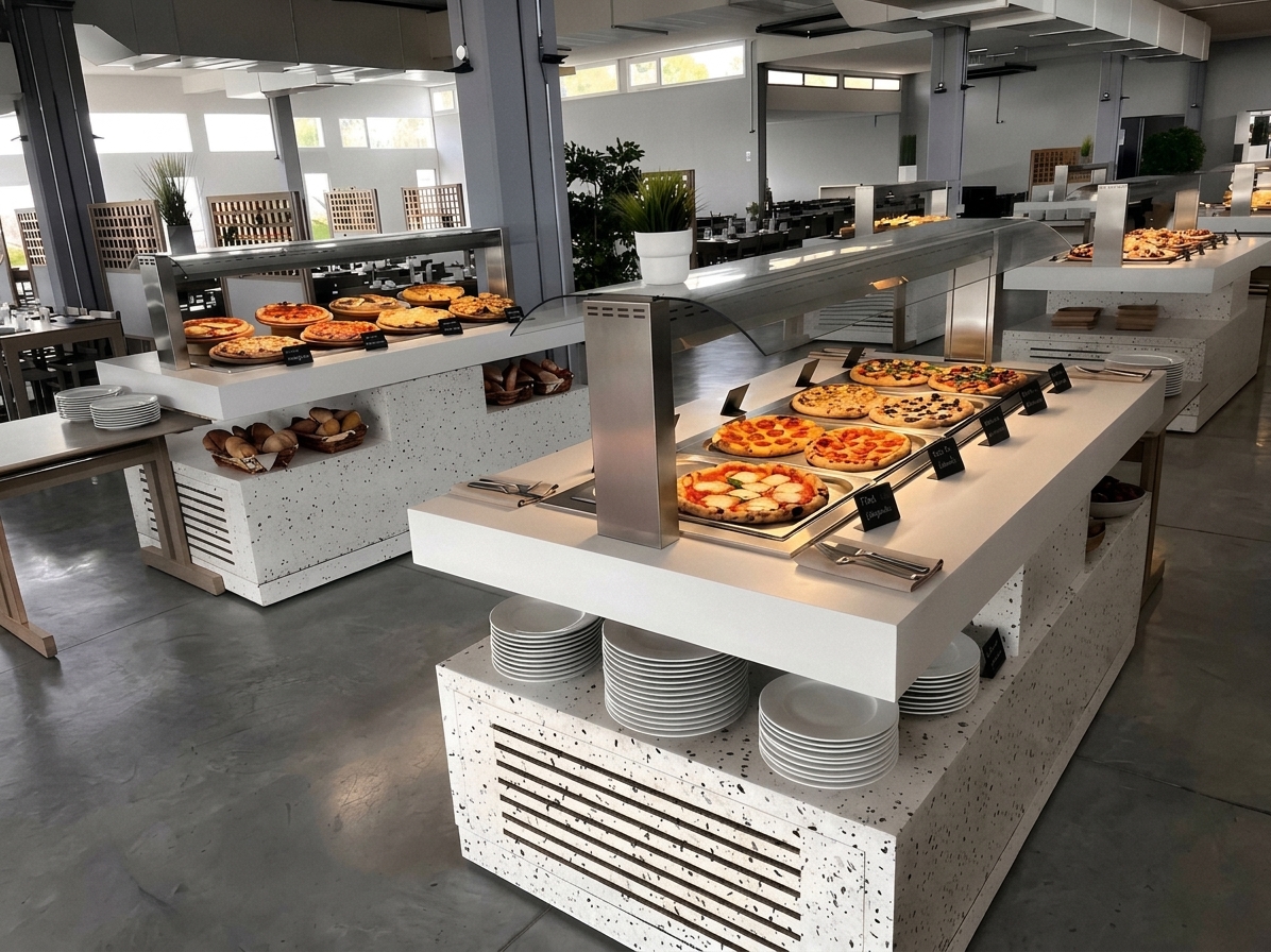 Buffet chaud pour présentation de pizzas Buffet plaque chaude inox pour présenter vos pizzas - Espace Hotelier Béziers